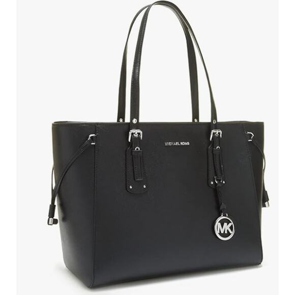 Michael Kors Canvas and Beach Tote Bag Handbag Black - Picture 1 of 5